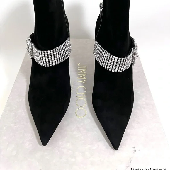 Jimmy Choo Kaza Suede Crystal-Buckle Booties size 39.5/US 9 Authentic - Picture 5 of 8